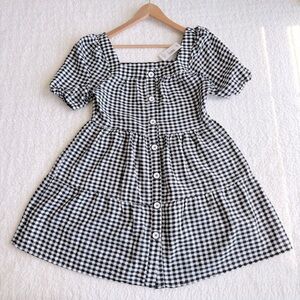 Dex Women's Black and White Gingham Babydoll Dress, Small